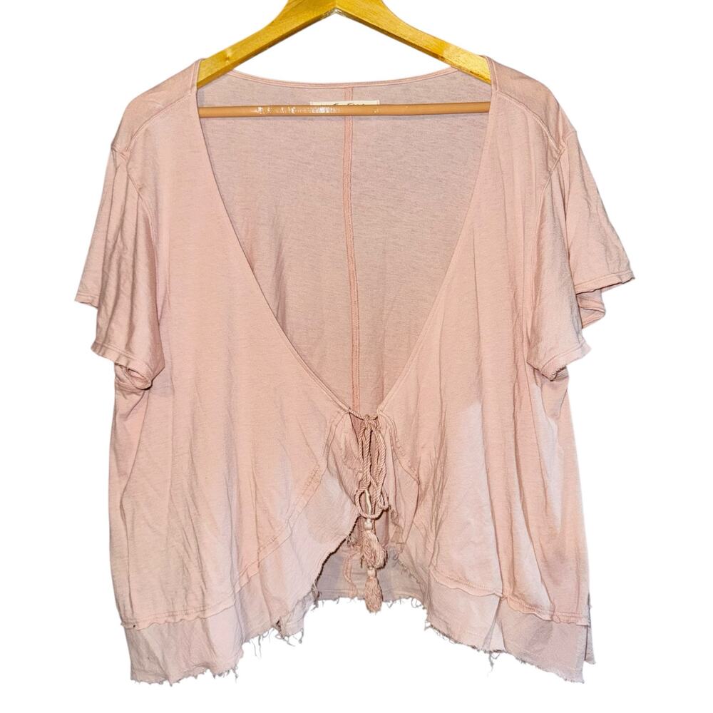 Free People Knot Me Tie Front Cropped Shirt Womens LG Ballet Flutter Feminine